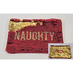 8 Oka Lane Naughty & Nice Sequined Red Gold‎ Clutch Makeup Travel Bag EUC